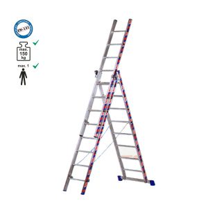 Σκάλα επαγγελματική αλουμινίου τριπλή - 3*08 σκαλιά ύψος Α/Β/Γ:2,25m/3,50m/5,25m.