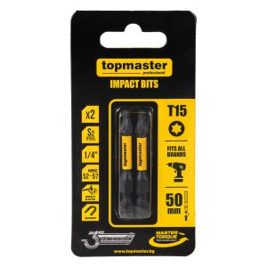 TOP MASTER Μύτη κατσαβιδιού Impact Torx με μέγεθος TX15 50mm συσκευασία 2τεμ. 338736